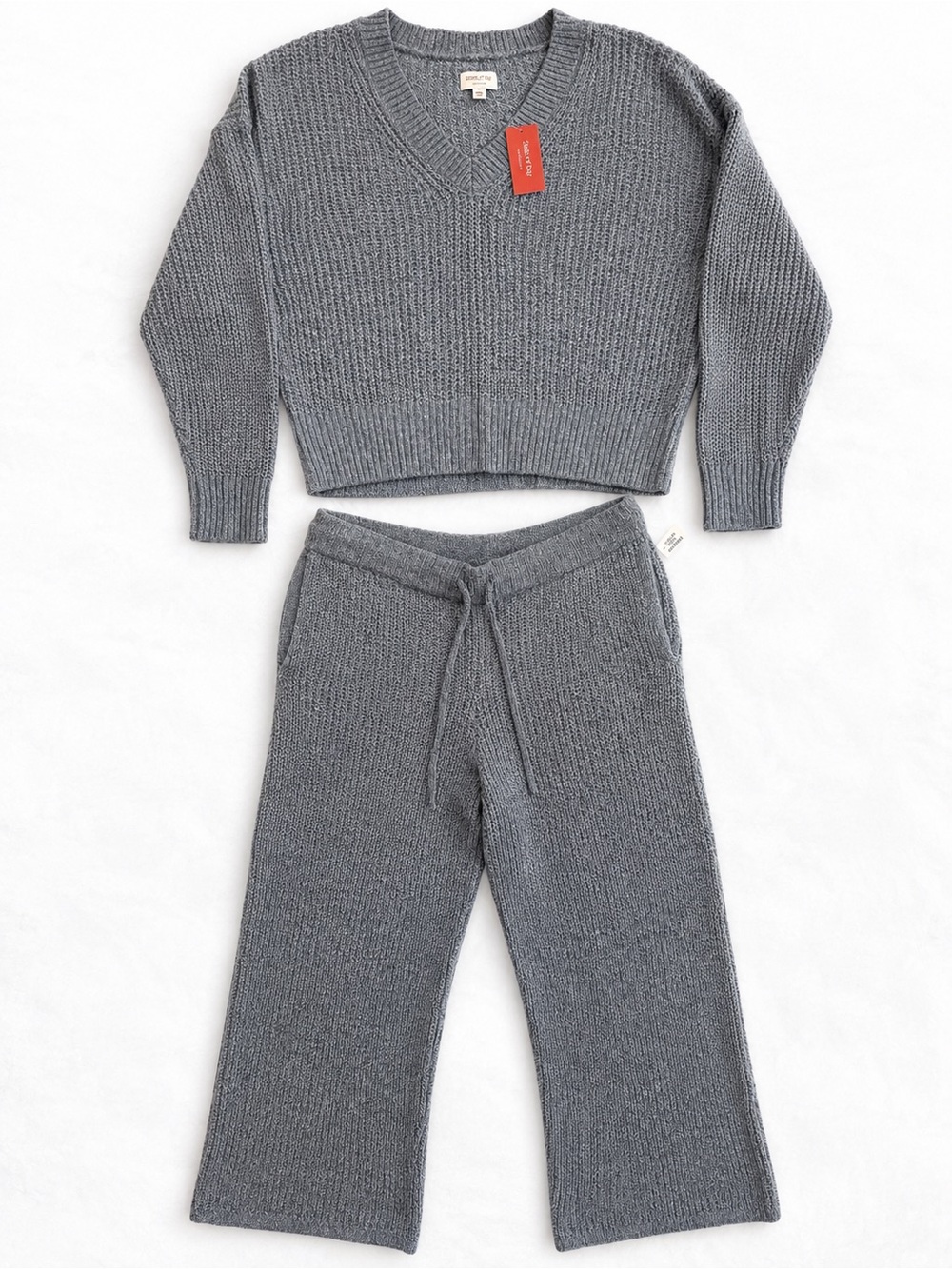 State of Day by Macy’s Gray Knit Lounge Set XXL NWT V-Neck Top & Drawstring Pant